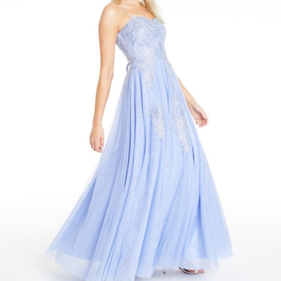 Say Yes to the Prom Women Blue Juniors Beaded Corset-Back Gown Dress Size 5 - Picture 4 of 12